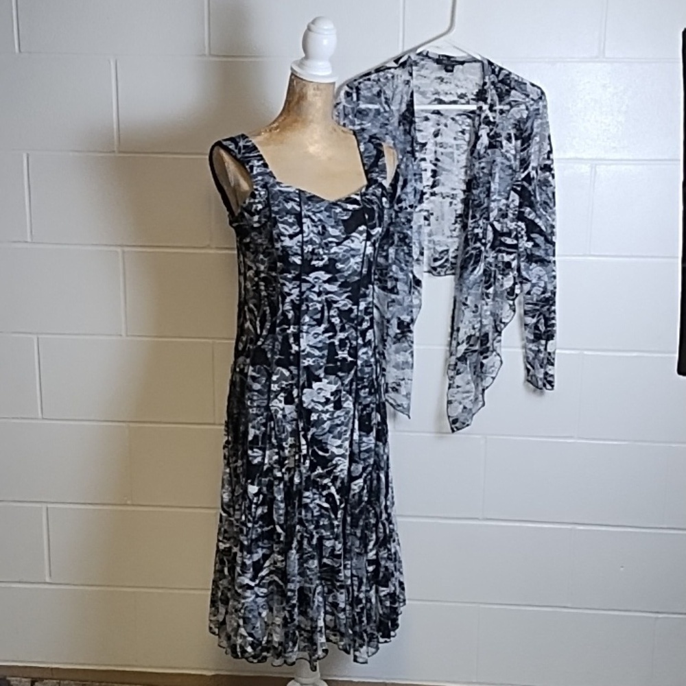 SL Fashions Lace Net Lined 2 pc Slip on Stretchy Dress with Cardigan Jacket 14